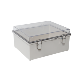 Gabinete Plástico ABS, Puerta Transparente, Uso en Intemperie IP66 (170 x 220 x 110 mm) Cierre por Broches Inoxidables.