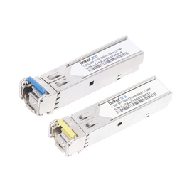 Transceptores Ópticos Bidireccionales SFP (Mini-Gbic) / Monomodo 1310 & 1550 nm / 1.25 Gbps / 1000BASE-BX / Conector LC/UPC Simplex / DDM / Hasta 20 km / 2 Piezas