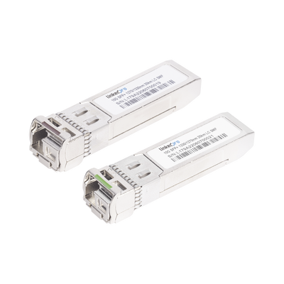 Transceptores Ópticos Bidireccionales SFP+ (Mini-Gbic) / Monomodo 1270 & 1330 nm / 10 Gbps / 1000BASE-BX / Conector LC/UPC Simplex / DDM / Hasta 20 km / 2 Piezas