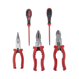 Kit de 3 Pinzas Aisladas + 2 Desarmadores Aislados de Electricista. Ideal para trabajos en Tableros Eléctricos.