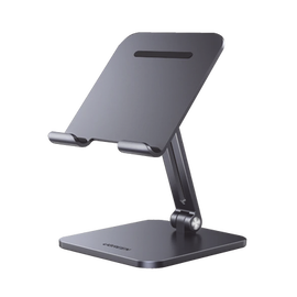 Soporte de Aluminio para IPad & Tablet | Plegable |Angulo Ajustable de 180° y 270° | Base Antideslizante | Protección  de Silicona | Amplia Compatibilidad con dispositivos de 7.9'' a 12.9'' | Aluminio Solido | Color Gris