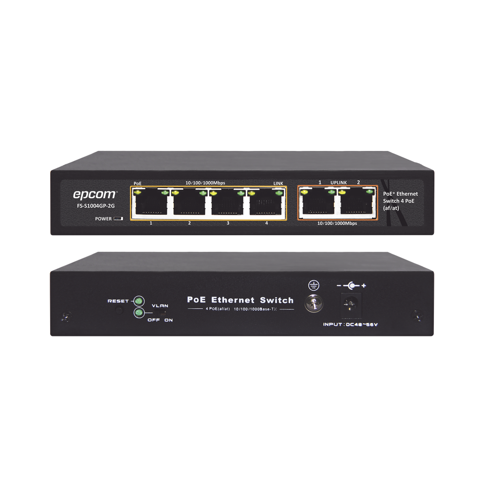 Switch PoE / 100 Metros PoE / 4 puertos 802.3af /at  10/100/1000 Mbps + 2 puerto uplink
