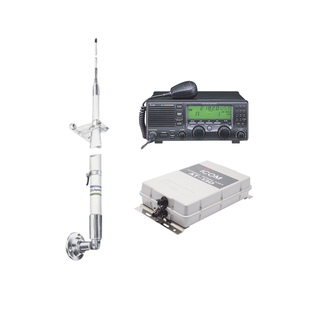 Kit de radio IC-M700pro con sintonizador de antena AT-130 y antena HF Shakespeare 390