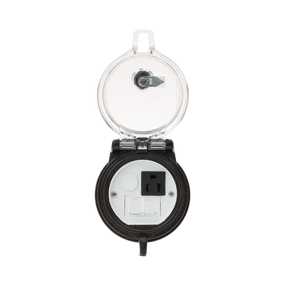 Dispositivo Circular de Puertos de Acceso a Datos, Con Dos Espacios Para Módulos Mini-Com y Un Receptáculo NEMA 5-15R, Protección IP66, de 3