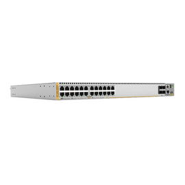 Switch PoE+ Stackeable Capa 3, 24 puertos 10/100/1000 Mbps + 4 puertos SFP+ 10 G y dos bahías hotswap PSU