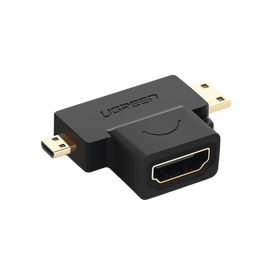 Adaptador Micro + Mini HDMI Macho a HDMI Hembra / Mini HDMI Tipo C a HDMI Tipo A  4K@30HZ / Micro HDMI Tipo D a HDMI Tipo A 1080P@60Hz  / Conector Chapado en Oro / Compacto, Portátil y Fácil de Usar