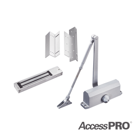 Kit para control de acceso incluye Chapa magnética de 600Lbs / Montajes L y Z / Cierra puerta para 45-65Kg.