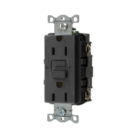 Contacto de Auto-verificación GFCI con Interruptor de Falla a Tierra de 15 A 125 V 2 Polos, 3 Hilos Color Negro (Nema 5-15R), Grado Comercial.