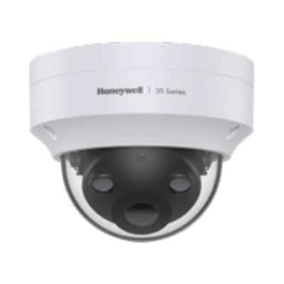 Camara Domo IP 5 Megapíxeles / Lente 2.8 mm / 40 mts IR / NDAA / ONVIF / Exterior IP67 / Antivandálica IK10 / IA (Filtro de Humanos y Vehiculos) / Conteo de Personas / Merodeo / H.265 / PoE / Alarmas I/O / Serie 35 / Honeywell Security