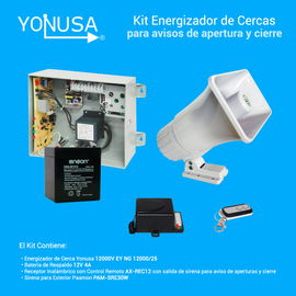 KIT ENERGIZADOR DECERCAS CON SALIDA A SIRENA ENERGIZADOR YONUSA EY NG 12000 1 + BATERIA ENS-BT412 + SIRENA PAM-SRE30W + RECEPTOR CON SALIDA A SIRENA AX-REC12 KIT ENERGIZADOR DECERCAS CON SALIDA A SIRENA ENERGIZADOR YONUSA EY NG 12000 1 + BATERIA ENS-BT412 + SIRENA PAM-SRE30W + RECEPTOR CON SALIDA A SIRENA AX-REC12
