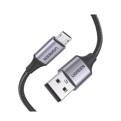 Cable USB-A a Micro USB | 1 Metro | Carga Rápida | QC 3.0/2.0 | FPC | AFC | Transferencia de datos de 480 Mbps | Recarga hasta 18W | Protección Integrada | Caja de Aluminio | Nylon Trenzado | Color Negro | 2 años de Garantía.