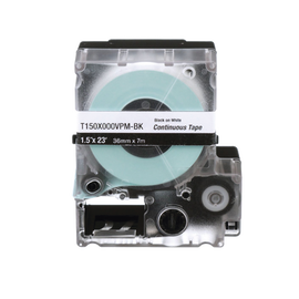 Casete de Etiquetas de Vinilo de Cinta Continua, Color Negro Sobre Blanco, Uso Interior/Exterior, 36 mm (1.5 in) de Ancho x 7.6 Metros de Largo