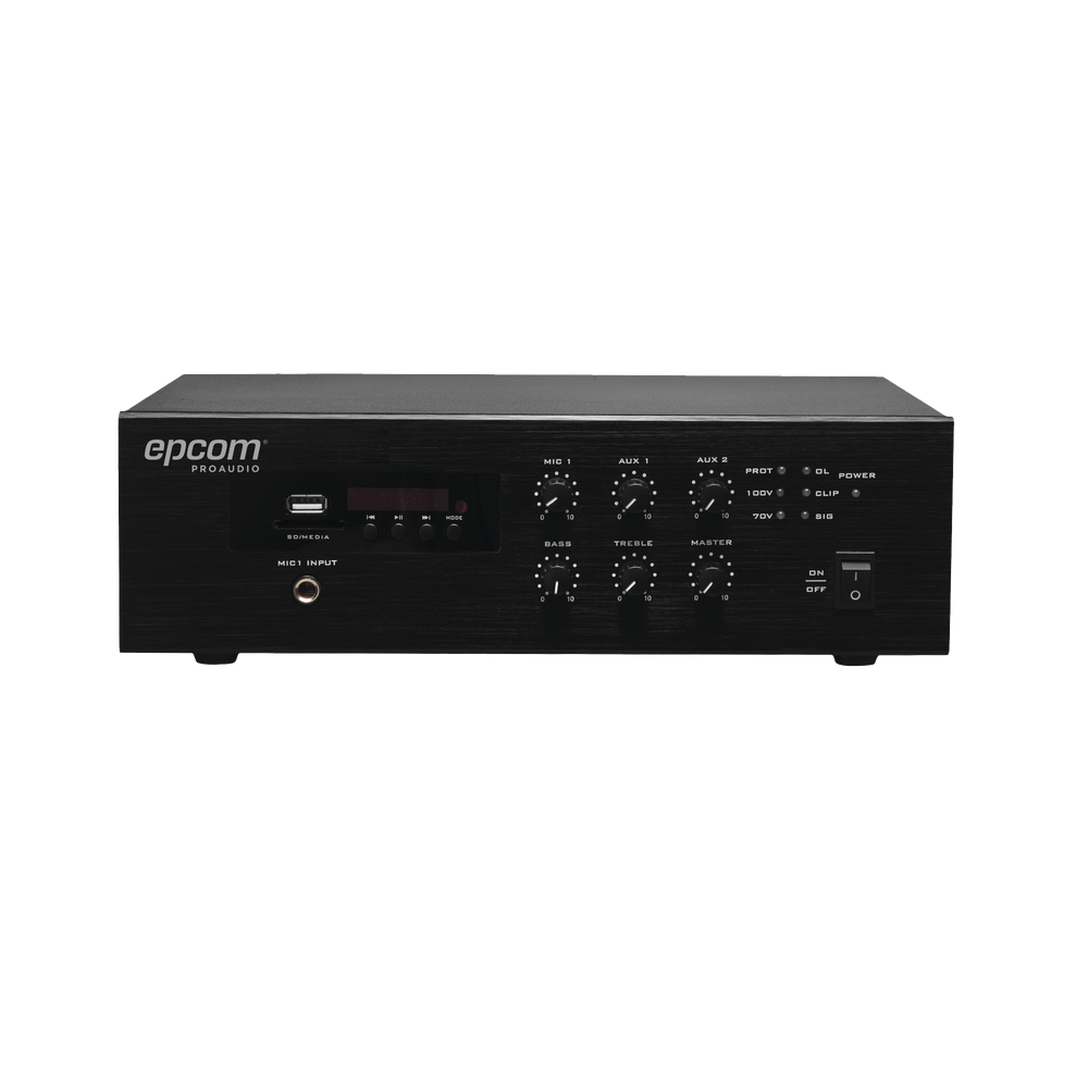 Mini Amplificador Mezclador | 120W RMS | Sistema 70/100V | MP3 | Tuner | Bluetooth | Musica ambiental y Voceo