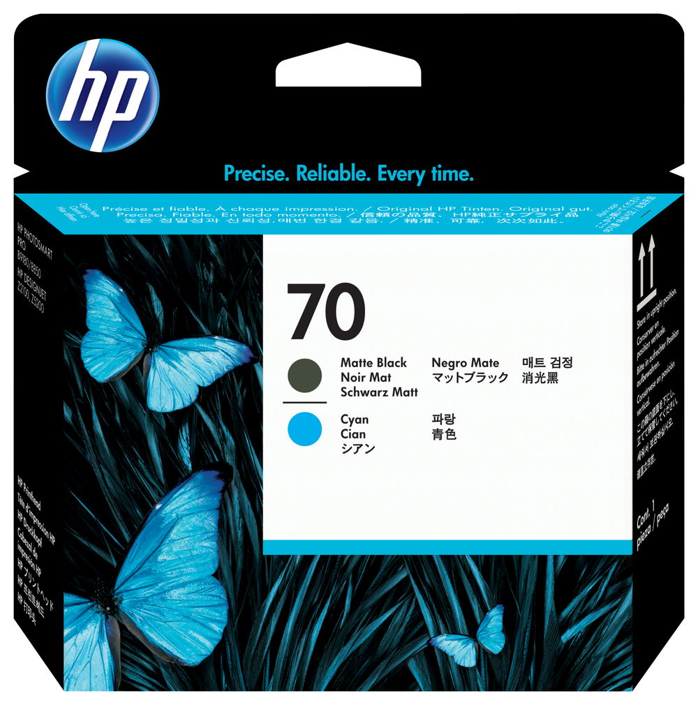 HP 70 - Cián, negro mate - cabezal de impresión - para DesignJet HD Pro MFP, T120, Z2100, Z3100, Z3100ps, Z3200, Z3200ps, Z5200, Z5400