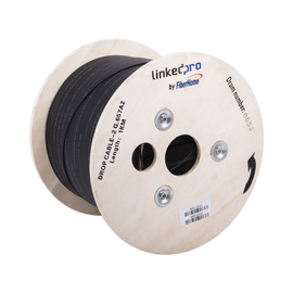 Carrete de 1 km de Fibra Óptica Drop, Interior/Exterior G.657A2 Monomodo de 2 hilos, Dieléctrica, Forro Negro