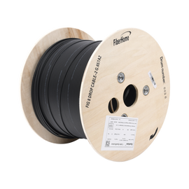 Carrete de 1 km de Fibra Óptica Aérea Mini Figura 8 G.657A2 tipo Drop, Monomodo de 2 Hilos, Color Negro