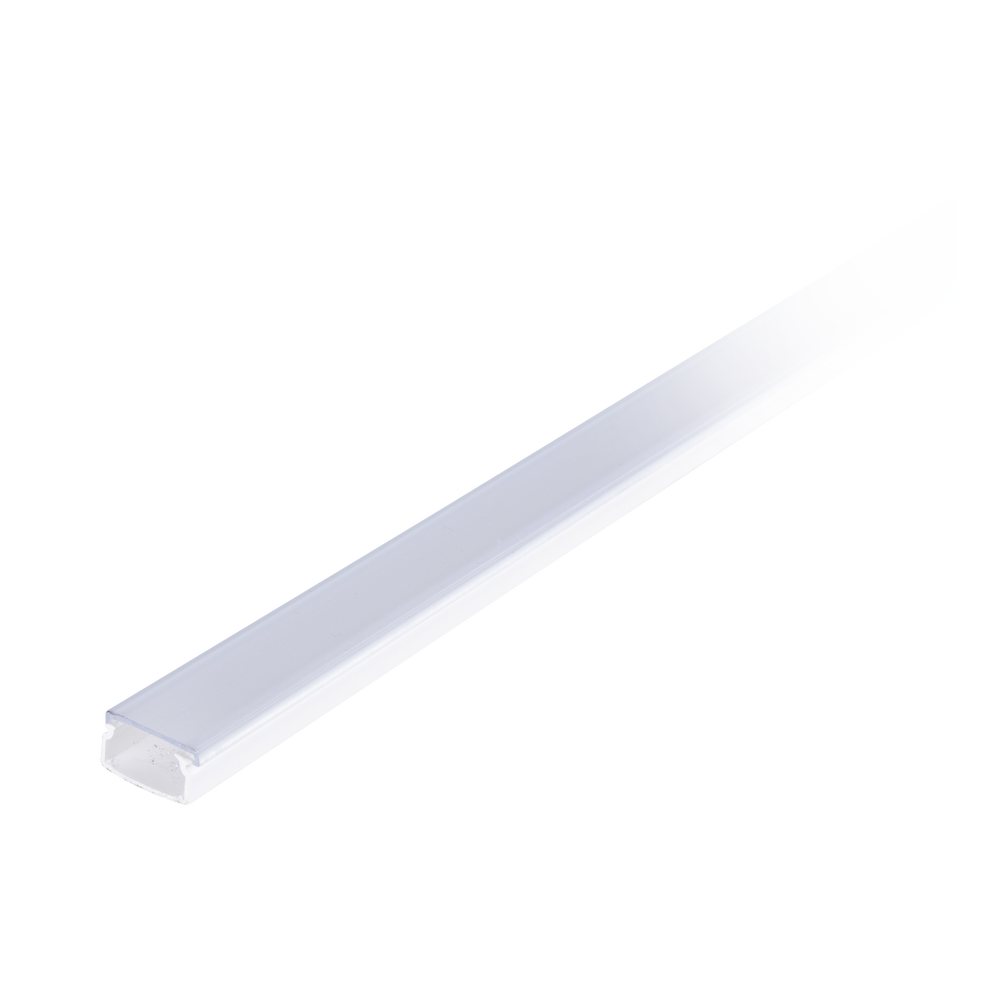 Canaleta blanca con tapa transparente de PVC auto extinguible, sin división, 20 x 10 mm, tramo de 2.5 m