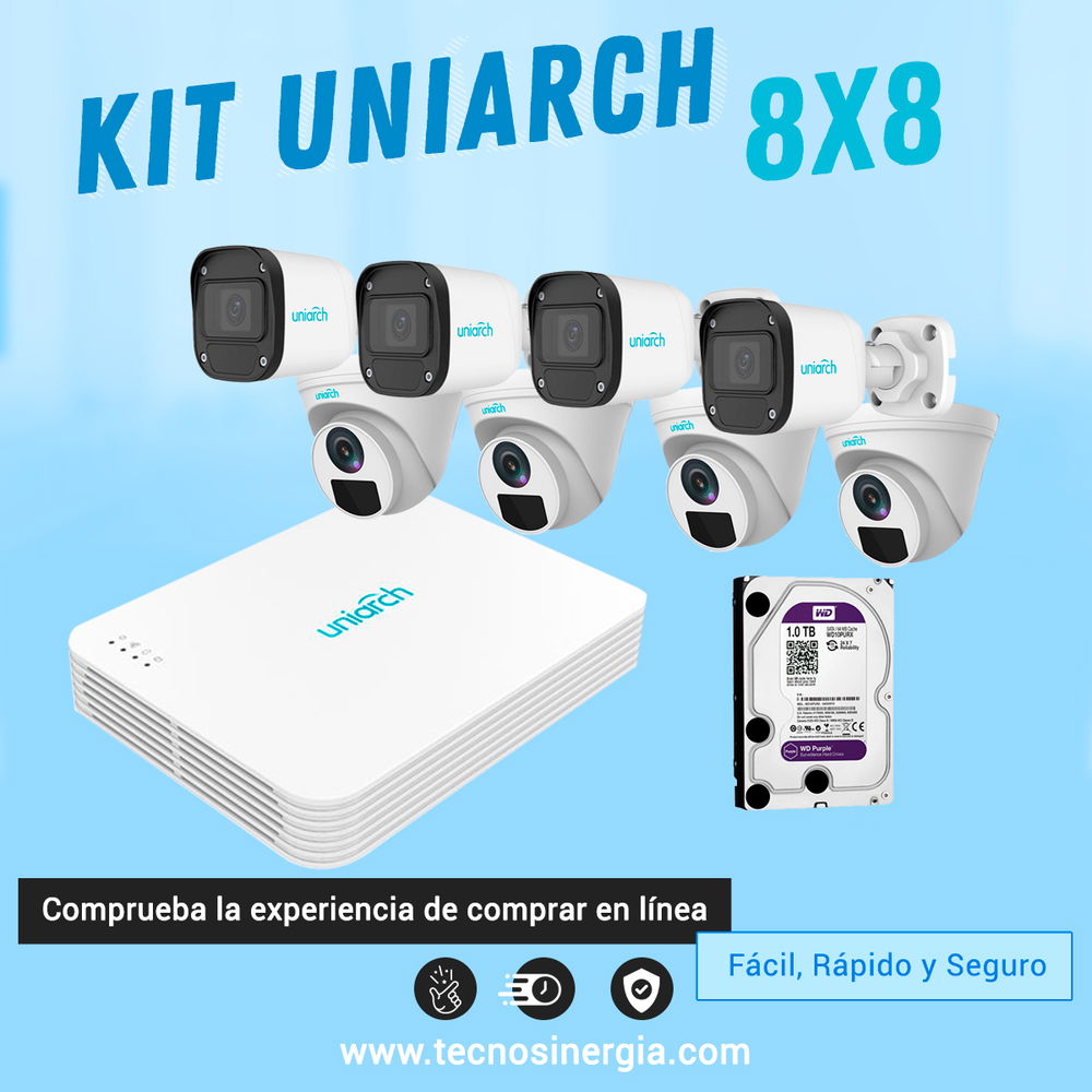 KIT UNIARCH 8 4MP CON 1 NVR NVR-108LS-P8 + 4 CAMARAS IPC-B114-PF28 + 4 CAMARA IPC-T114-PF28 + 1 DISCO DURO KIT UNIARCH 8 4MP CON 1 NVR NVR-108LS-P8 + 4 CAMARAS IPC-B114-PF28 + 4 CAMARA IPC-T114-PF28 + 1 DISCO DURO