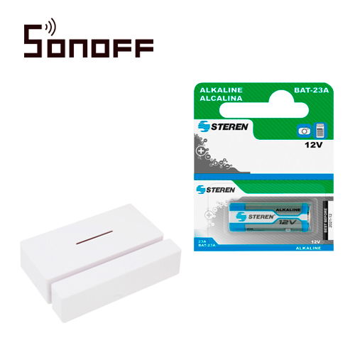 KIT 1x SENSOR MAGNETICO SONOFF DW1 RF COMPATIBLE CON SONOFF BRIDGE433 PARA ALARMA DE SEGURIDAD EN SMART HOME O PROGRAMAR ESCENAS EN LA APP DE SONOFF + 1x BATERIA ALCALINA STEREN BAT-23A TIPO CILINDRO 12 VOLTS 55 mAh KIT 1x SENSOR MAGNETICO SONOFF DW1 RF COMPATIBLE CON SONOFF BRIDGE433 PARA ALARMA DE SEGURIDAD EN SMART HOME O PROGRAMAR ESCENAS EN LA APP DE SONOFF + 1x BATERIA ALCALINA STEREN BAT-23A TIPO CILINDRO 12 VOLTS 55 mAh