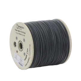 Carrete de 2 km de Fibra Óptica Drop Plana, Interior/Exterior G.657A2 Monomodo de 1 hilo (unifibra), Dieléctrica, Forro Negro, Compatible con Conectores FASC, FASCUP, FASCLC
