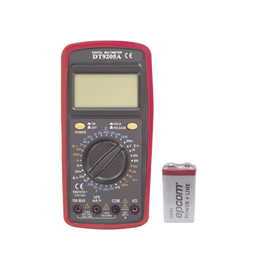 KIT Multímetro Digital DT9205A 600 Vcc /  Vca  CATII,  con Pantalla LCD. Incluye Batería ER-9V de 9V