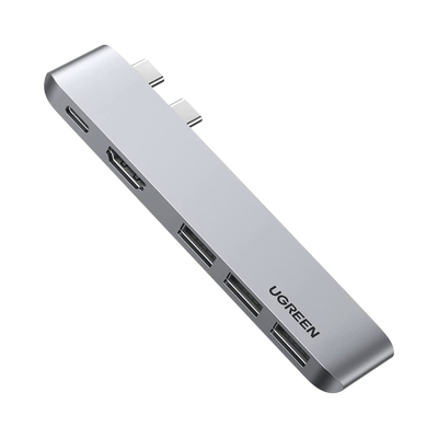 HUB USB-C (Thunderbolt 3) 5 en 2 | 1 Puerto HDMI 4K | 3 Puertos USB3.0 | USB- C (PD 100W) | Transferencia de Video y Datos | Multifuncional para MacBook Pro/Air | Carcasa de Aluminio.