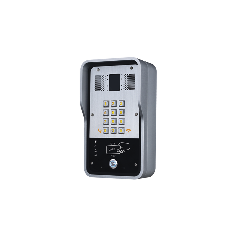 Portero IP  2 líneas SIP con relevador integrado, Lector RFID para acceso por clave numérica, tarjeta o llamada remota, PoE