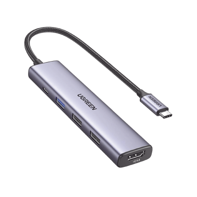 HUB USB-C (Docking Revodok) 5 en 1 | 1 USB-A 3.0 (5Gbps) | 2 USB-A 2.0 (5Gbps) | HDMI 2.0 4K@30Hz | USB-C PD Carga 100W | Cable Trenzado Duradero | Carcasa de Aluminio.