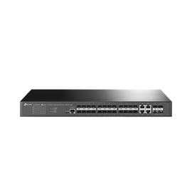 Switch de Fibra Óptica L2+ Omada / 24 puertos SFP 1GE / 4 Puertos Combinados SFP+/RJ45 Gigabit / 2 Puertos Consola RJ45|micro-SUB / Administración Centralizada Omada o Stand-Alone / Compatile con IPv6 /  Multicast IGMP
