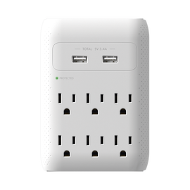 Multicontacto de Pared 110 Vca/ Supresor de Picos / 6 x Nema 5-15P / 2 x USB (5V @3.4A)