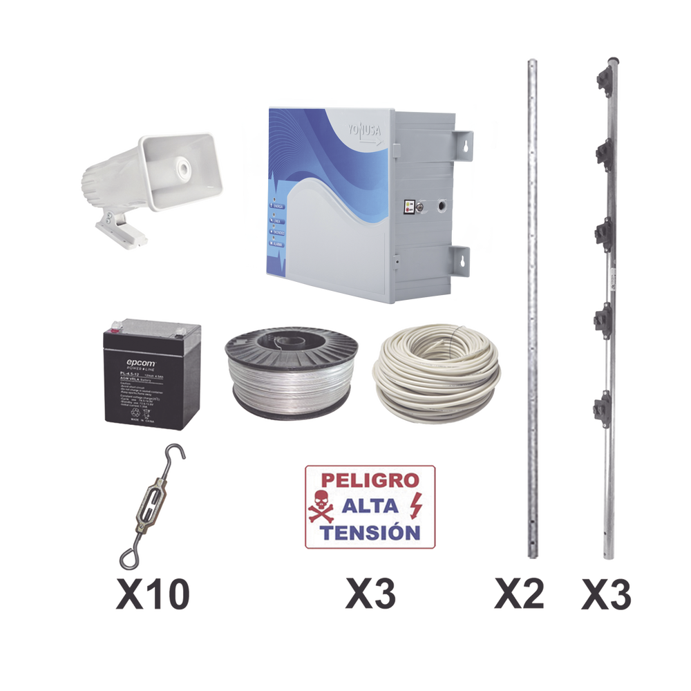 KIT ESENCIAL PARA 25Mts PERIMETRALES DE CERCO ELÉCTRICO PARA PROTECCIÓN DE ROBOS EN CASAS, NEGOCIOS, BODEGAS,ETC.