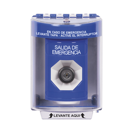 Botón de Salida de Emergencia, Texto en Español, Tapa Protectora de Policarbonato Súper Resistente, Llave para Activar