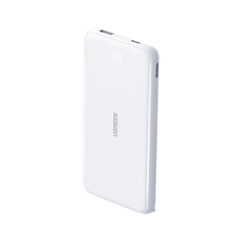 PowerBank Ultra Delgado 10000mAh |  Dos Puertos | USB-A + USB-C | PD 3.0 20W | QC3.0 22.5W | FCP | AFC | Entrada/Salida USB-C (Carga y Alimentación) | Salida USB-A (Carga) | Pantalla Inteligente | Color Blanco.