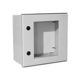 Gabinete de Poliéster IP65 Puerta Transparente, Uso en Intemperie (400 x 400 x 200 mm) con Placa Trasera Interior de Plástico (Incluye Chapa y Llave).