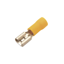 Terminal tipo hembra aislada 0.250 / 12 - 10 AWG / Amarillo / Paquete de 25 piezas.