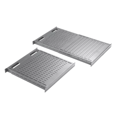 Charola Ventilada de Instalación sin Herramienta, Para Rack o Gabinetes de 4 Postes, Ajustable de 900 a 1200 mm de Profundidad, De Acero, Color Negro