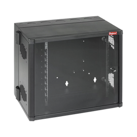 Gabinete AccessPlus de Montaje en Pared de 19in, Rieles Numerados y Roscados #10-32, Puerta con Ventana de Seguridad, 700 mm de Ancho, 637 mm de Profundidad, 12 UR, Color Negro