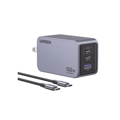 Cargador de 100W serie Nexode PRO | 3 Puertos de Carga Rápida | 2 USB-C | 1 USB-A | Tecnología GaN II +SIC | PD3.1 / QC4.0 | Tecnología de Protección Térmica | Optimiza la Experiencia de Carga | Incluye cable USB-C