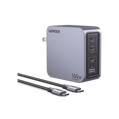 Cargador de 160W serie Nexode PRO | 3 Puertos de Carga Rápida | 2 USB-C | 1 USB-A | Tecnología GaN II +SIC | PD3.1 / QC4.0 | Tecnología de Protección Térmica | Optimiza la Experiencia de Carga | Incluye cable USB-C