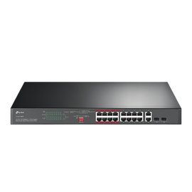 Switch PoE+ No Administrable de 16 puertos 10/100 Mbps / 2 puertos 10/100/1000 Mbps en Combo con 2 Puertos SFP / Presuuesto PoE 250 W / Extensor PoE de hasta 250 metros