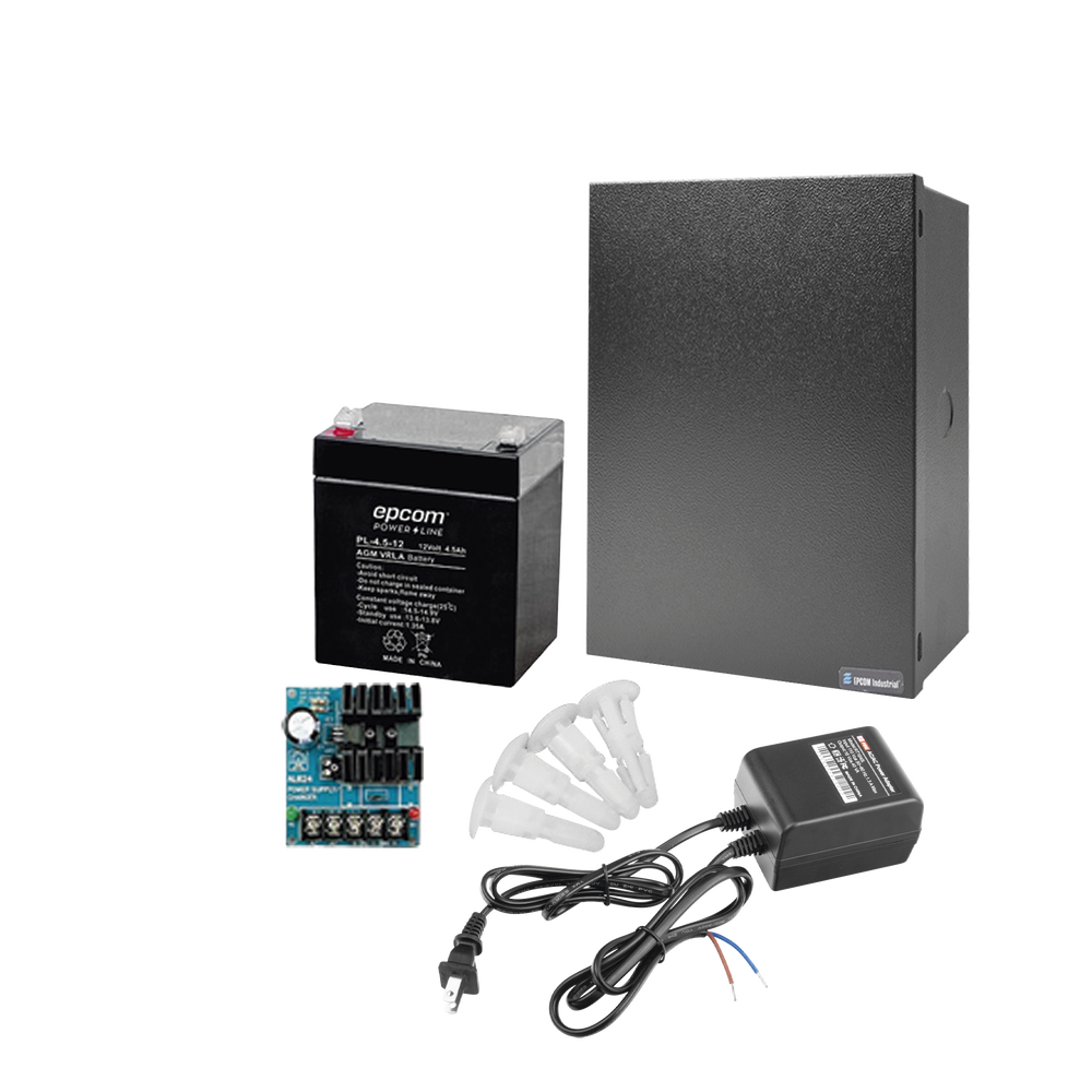 Kit con Fuente ALTRONIX ( AL624 ) con salida  de 12 Vcd a 0.75 Amper, incluye transformador y batería de 4.5 Amper