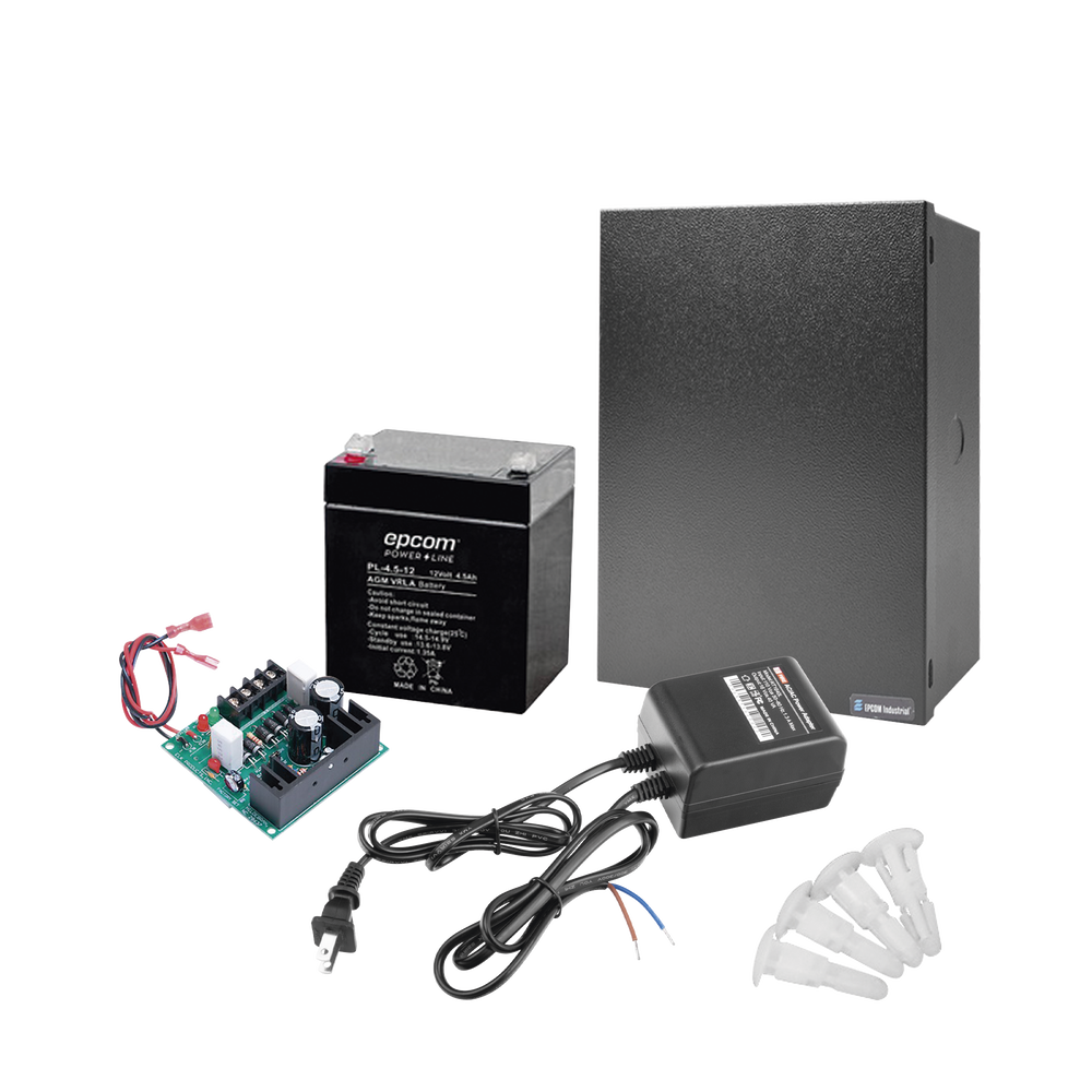 Kit con Fuente  ELK Products ( ELK624 ) con salida de 12 Vcd a 1 Amper, incluye transformador y batería de 4.5 Amper