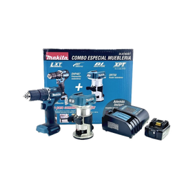 kit de Rotomartilló DHP487 +Fresadora Multifuncional DRT50, Incluye 1 Cargador Rápido DC18SD y 1 Batería li-Ion de 5.0 Ah Modelo BL1850B.