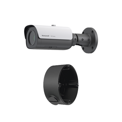 Camara Bala IP 5 Megapixel / Lente Mot. 5 a 50 mm (10X Zoom) / 60 mts IR / NDAA / ONVIF / H.265 /  Exterior IP67 / Antivandálica IK10 / PoE+ / Alarmas I/O / Serie 60 / Honeywell Security / Incluye Caja de Conexión