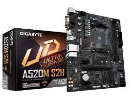 Gigabyte A520M S2H - 1.0 - placa base - micro ATX - Socket AM4 - AMD A520 Chipset - USB 3.2 Gen 1 - Gigabit LAN - Tarjeta gráfica (CPU necesaria) - HD Audio (8-canales)