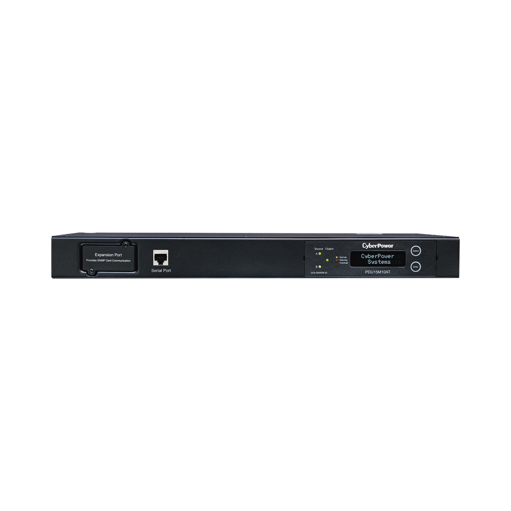 PDU ATS (Fuente Redundante Auto-transferible) Medible, Para Distribución de Energía, 2 Entradas 120 Vca NEMA5-15P, Con 10 Salidas NEMA 5-15R, Horizontal 19in, 1UR