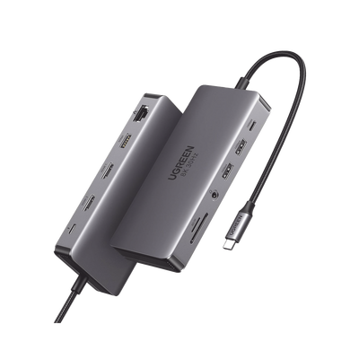 HUB USB-C (Docking Revodok Pro 211) 11 en 1 | 2 Puertos HDMI 8K,4K@60Hz | USB-C 3.2 (10Gbps) | 2 USB-A 3.2 (10Gbps) | USB-A 3.0 (5Gbps) | USB-C PD Carga 100W | RJ45 (Gigabit Ethernet) | SD + Micro SD (TF) Simultáneo | Jack Audio 3.5mm.