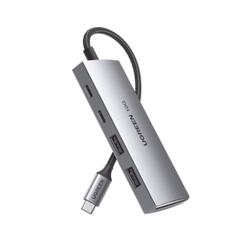 HUB USB-C 3.2 4 en 1 | 2 Puertos USB-C 3.2 (10 Gbps) | 2 Puertos USB-A 3.2 (10 Gbps) |  Admite OTG | Compatible con MacBook, Chormebook, iMac, iPad Pro, iOS, Windows, Mac OS, Android | Carcasa de Aluminio | Nylon Trenzado.