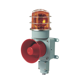 Combinación de luz de advertencia giratoria color Ámbar con bocina eléctrica para aplicaciones de la industria a 24 VCD, máx. 120 dB (No Incluye guarda)
