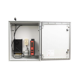 Switch PoE Industrial para exterior / 8 puertos Gigabit con 8 puertos PoE 802.3at / Protección térmica 2P, 16A, Corriente Alterna 400 Vca